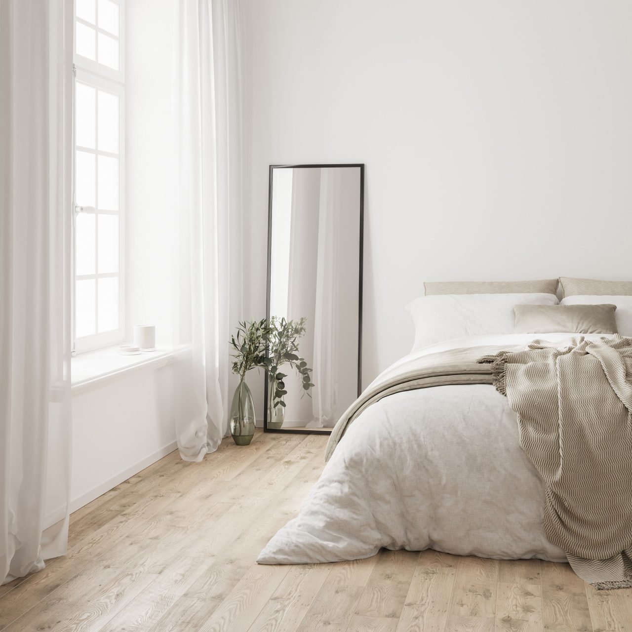 modern bedroom interior in earth tones 3d rendering