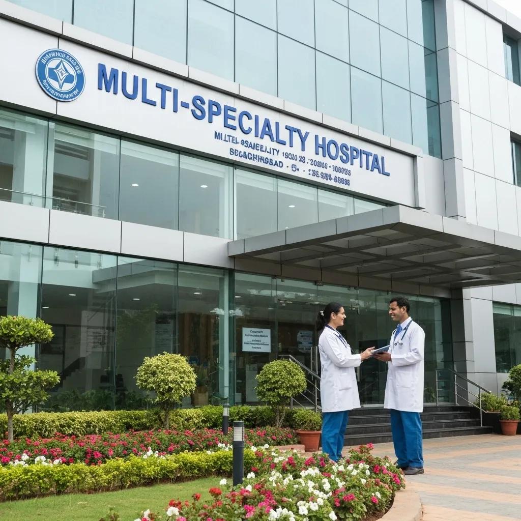 A modern healthcare facility in Shamshabad, with medical professionals attending to patients